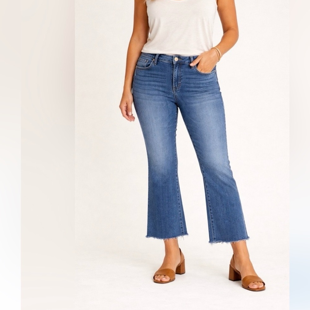 Kut from the Kloth Medium Blue High-Rise Crop Flare Jeans
